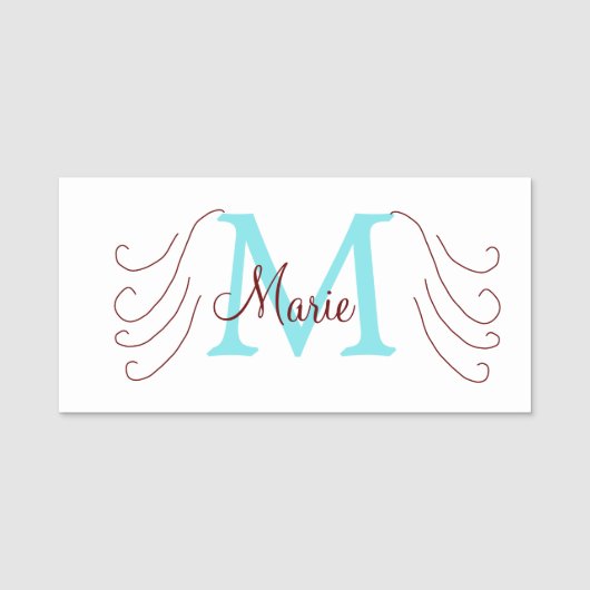 Porte-nom simple ajout de nom monogramme rose rouge jeton (Devant)