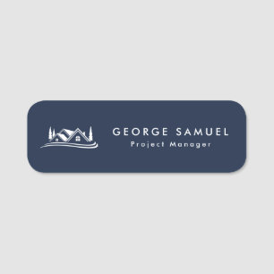 Porte-nom Simple Home Logo Bleu Marine Agent Immobilière, Im