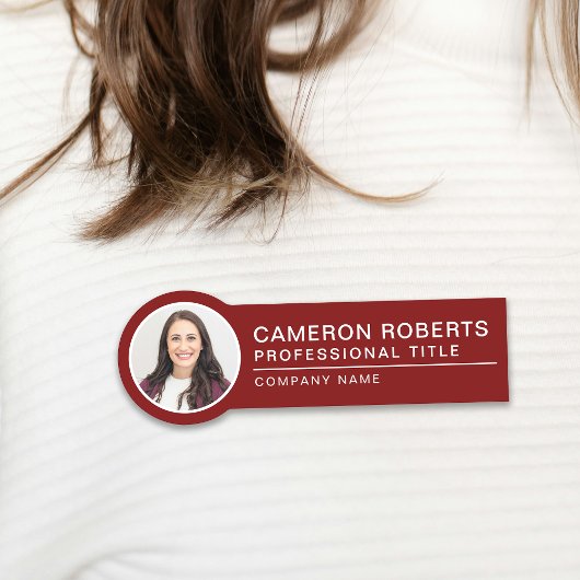 Porte-nom Simple Magnetic Employee Photo Burgundy