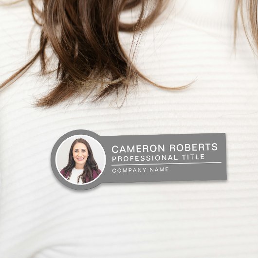 Porte-nom Simple Magnetic Employee Photo Gray