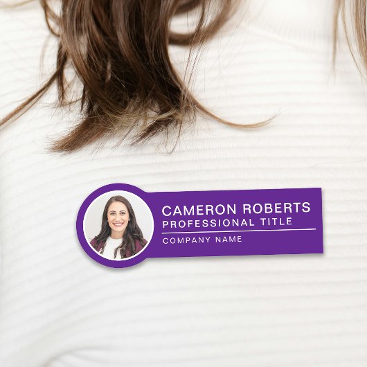 Porte-nom Simple Magnetic Employee Photo Purple