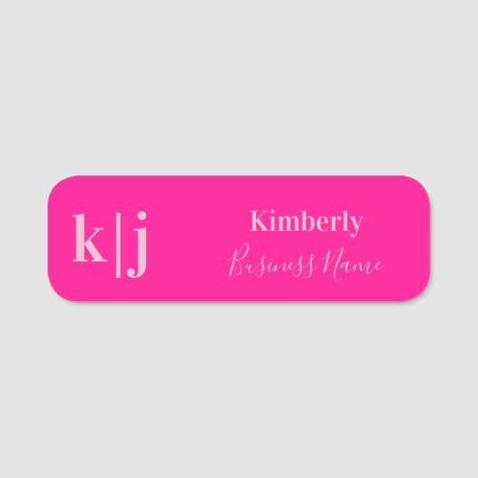 Porte-nom Simple Moderne Monogramme Employé Rose Chaud (Devant)