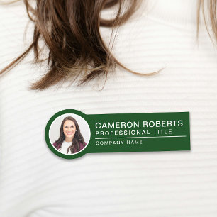Porte-nom Simple Photo d'employé magnétique vert foncé 