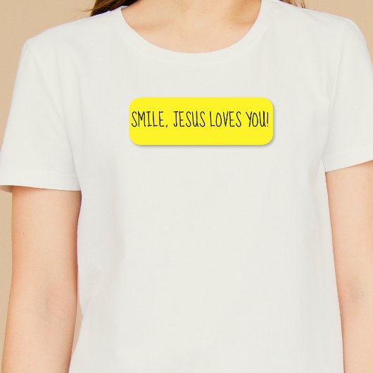 Porte-nom Souriez, Jésus Vous Aime Jaune Joyeux Soleil