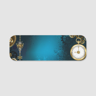 Porte-nom Steampunk Arrière - plan turquoise avec Gears