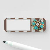 Porte-nom Steampunk Clock and Turquoise Roses on Striped (En situation)