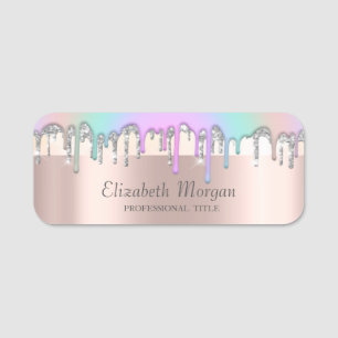 Porte-nom Stripe Argent Arc-en-ciel Paillettes Coulures,Rose