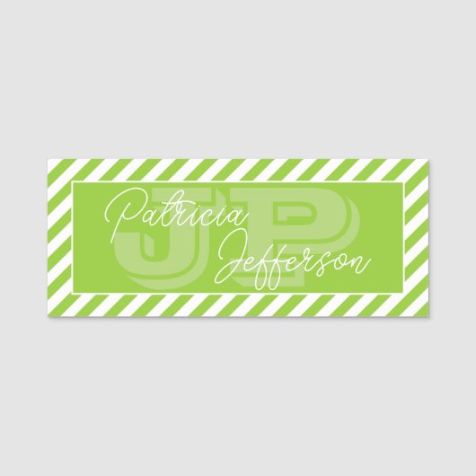 Porte-nom Style Apple Green White Striped : Unique Monogramm (Devant)