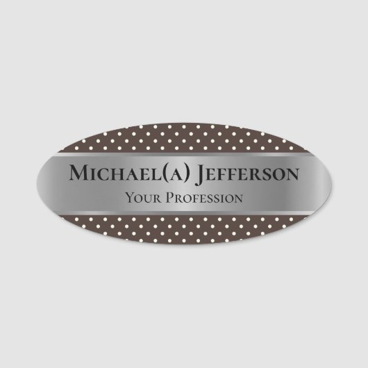 Porte-nom Style mode Brown foncé Pointe Polka & Silver de lu (Devant)