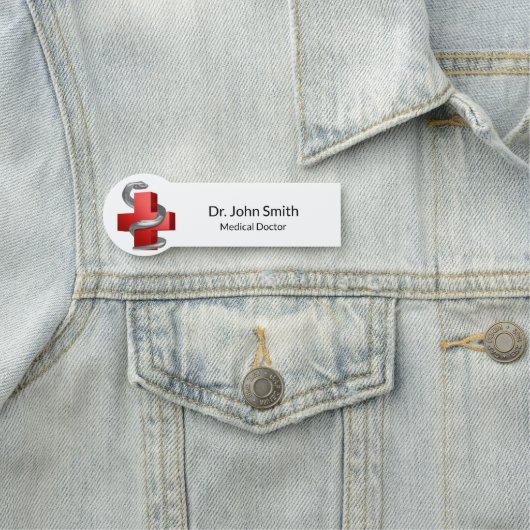 Porte-nom SYMBOLE DE LA Croix Médicale Rouge Serpent d'argen (En situation)