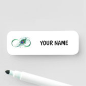 Porte-nom Symbole d'infini avec plume de paon (En situation)