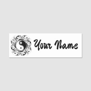 Porte-nom Symbole Yin & Yang style de tatouage noir et blanc