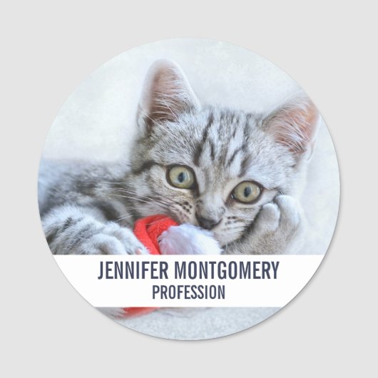 Porte-nom Tabby gris mou Chat avec Noël Casquette (Devant)