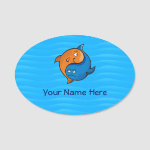 Porte-nom Tag de nom ovale de Yin Yang Fish 3.0" X 2.0"