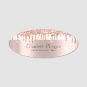 Porte-nom Tendance, gouttes de paillettes rayées, or rose (Devant)