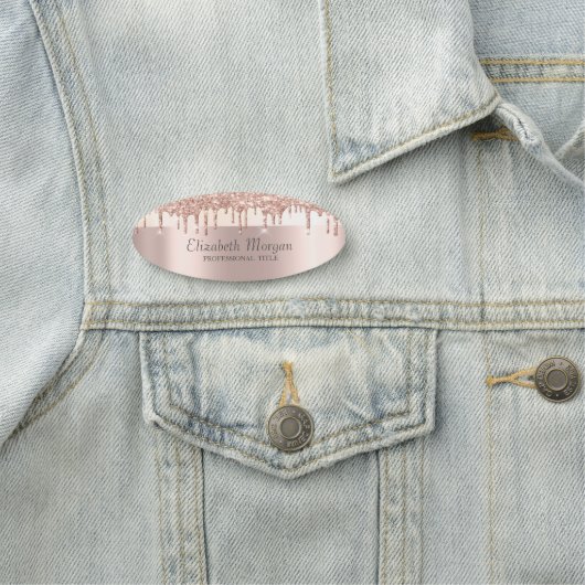 Porte-nom Tendance, gouttes de paillettes rayées, or rose (En situation)