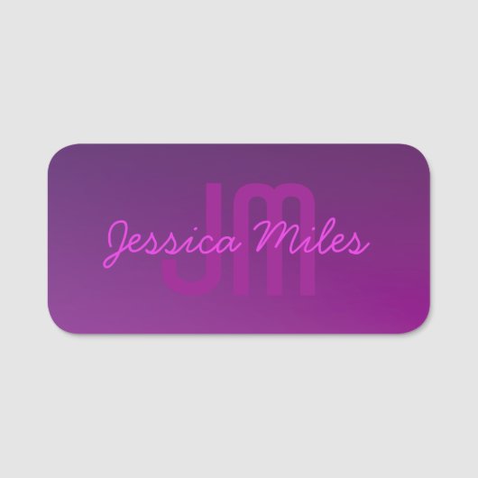 Porte-nom Texte monogramme modifiable moderne & Ombre violet (Devant)