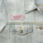 Porte-nom Titre de feuille d'argent rose pailleté (En situation)