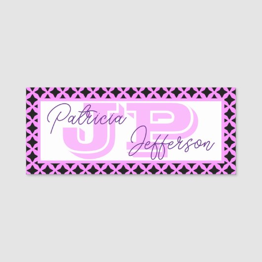 Porte-nom Trendy Bubblegum Rose Black Lattice Mesh : Monogra (Devant)