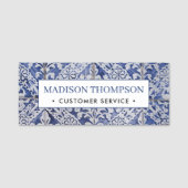 Porte-nom Tuiles portugaises - Azulejo Floral bleu et blanc (Devant)