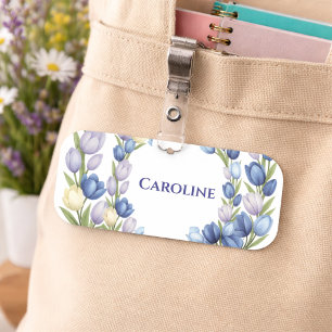 Porte-nom Tulipe Bleue Floral Élégant Style Personnalisé