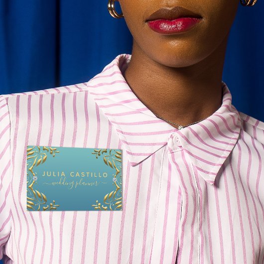 Porte-nom Turquoise Gold Luxe Glam Élégant script de calligr