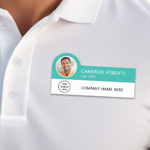 Porte-nom Turquoise Modern Business Logo Photo Employé
