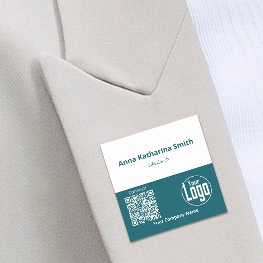Porte-nom Turquoise White Event QR-Code Logo Société Experti