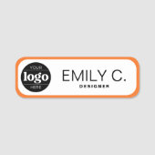 Porte-nom Typographie noire moderne Bordure orange (Devant)