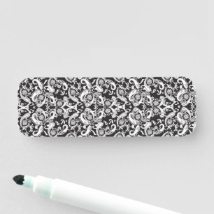 Porte-nom un motif cachemire noir et blanc