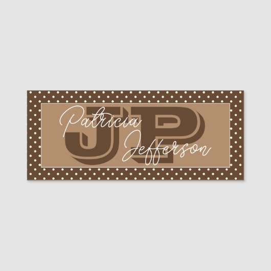 Porte-nom Unique 2 Tons Brown Blanc Découpé : Monogramme mod (Devant)