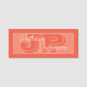 Porte-nom Unique Deux Tons Orange Blanc Monogramme manuscrit
