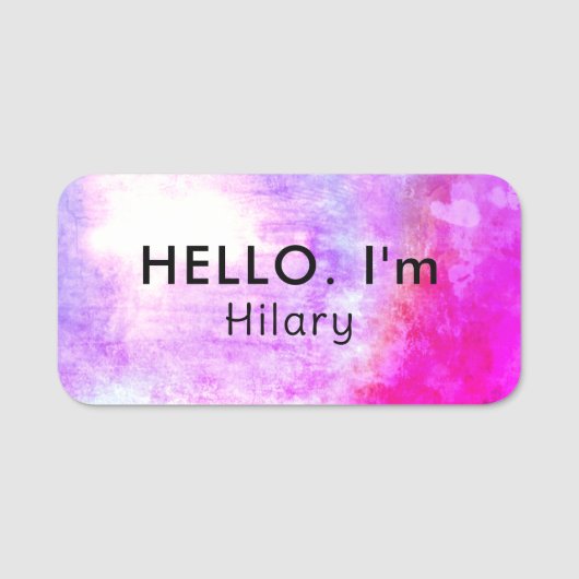 Porte-nom Unique Hello noir rose chaud violet magnétique (Devant)