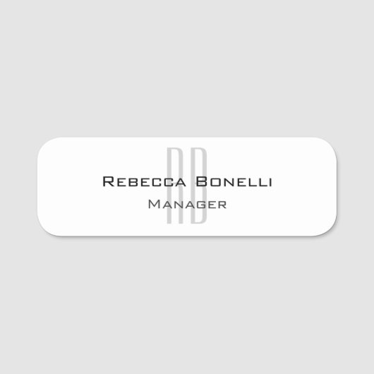 Porte-nom Unique Monogramme gris blanc moderne (Devant)