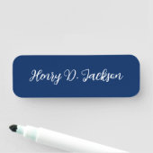 Porte-nom Unique Navy Blue Classical Handwriting Plain (En situation)