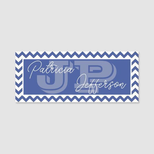 Porte-nom Unique professionnel Cerulean bleu Chevron Monogra (Devant)