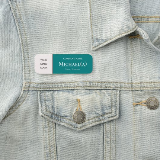 Porte-nom Unique Turquoise Blue-Green & White Modern Company (En situation)