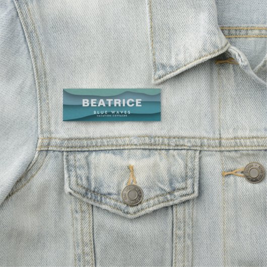 Porte-nom Vagues océaniques bleues modernes (En situation)