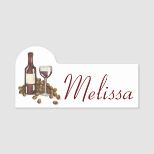 Porte-nom Vin Rouge Bouteille de raisins Verres Vignoble