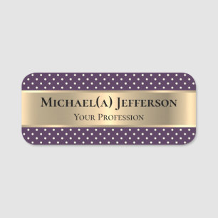 Porte-nom Violet Pourpre Blanc à pois Luxe Or