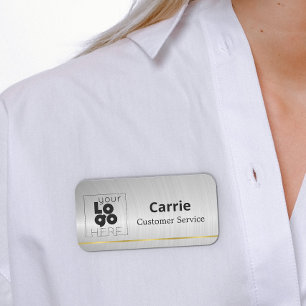 Porte-nom Votre logo brossé Métallic Nom Argent Balise avec