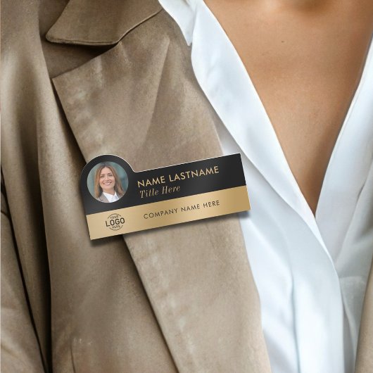 Porte-nom Votre logo photo Sleek Faux Gold Black Style