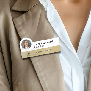Porte-nom Votre logo photo Titre Faux Gold Beige élégant
