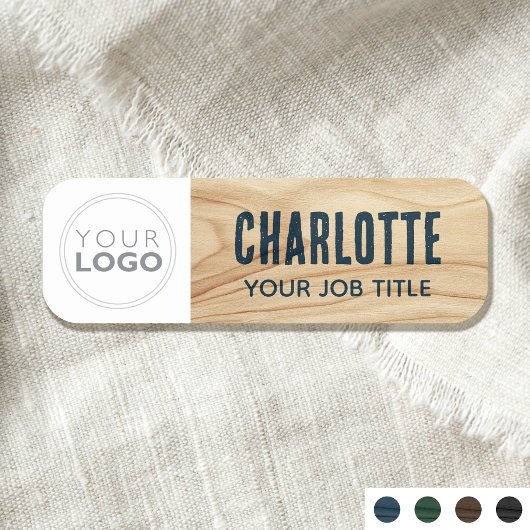 Porte-nom Woodgrain Rustic Employé Compagnie Logo Identifian
