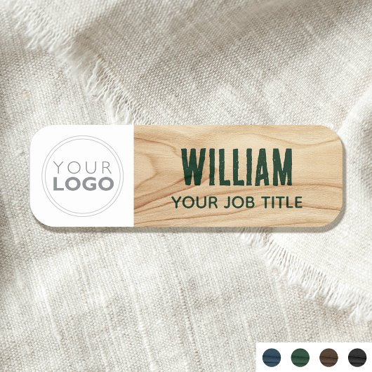 Porte-nom Woodgrain Rustic Employé Entreprise Logo ID vert