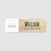 Porte-nom Woodgrain Rustic Employé Entreprise Logo ID vert (Devant)