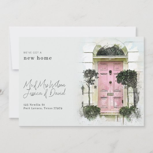 Porte rose et bois blanc Faire-part mobile tendanc (Devant)