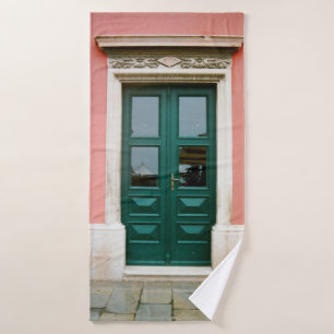 PORTE turquoise EN BOIS AVEC CADRE EN ACIER BLANC