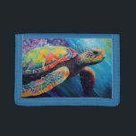 Portefeuille À 3 Volets Aquarelle<br><div class="desc">Aquarelle tortue de mer nageant à travers l'océan,  oeuvre originale de Nicole.</div>