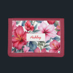 Portefeuille À 3 Volets Aquarelle rose rose rouge<br><div class="desc">Couleur d'eau rose florale Portefeuille triplé coloré avec Motif de fleurs tropicales,  Utilisez personnaliser cette option modèle pour modifier le texte</div>